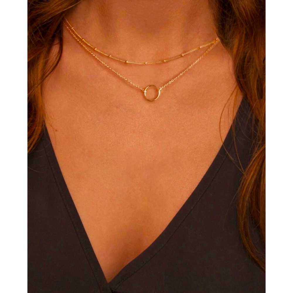 Layered 18k gold plated karma circle necklace and dainty choker